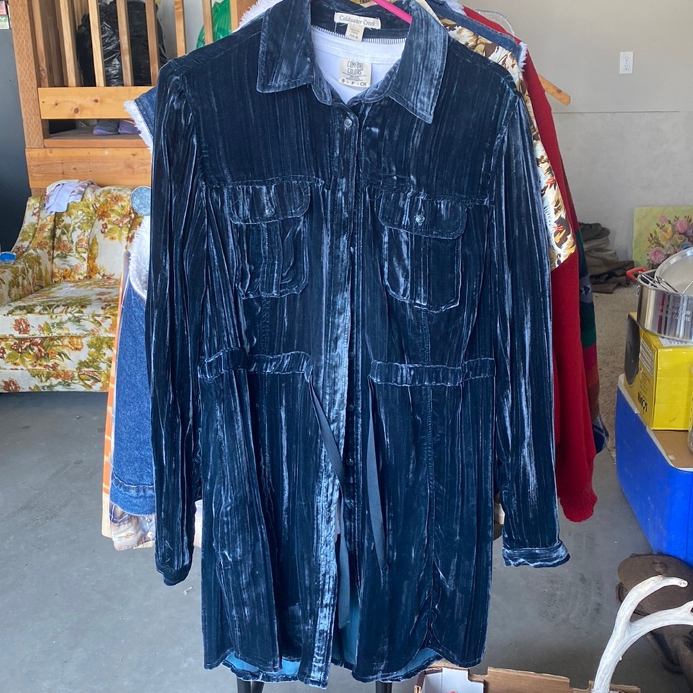 Blue velvet long sleeve dress